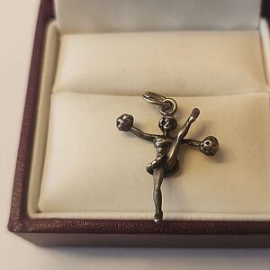 Sterling Silver Cheerleader Charm Pendant 925 Womens Girls Teen Jewelry Pom Poms